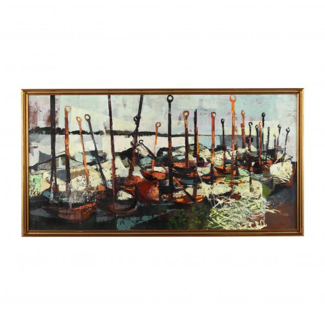alfred-chadbourn-turkish-american-1921-1998-abstract-harbor-scene