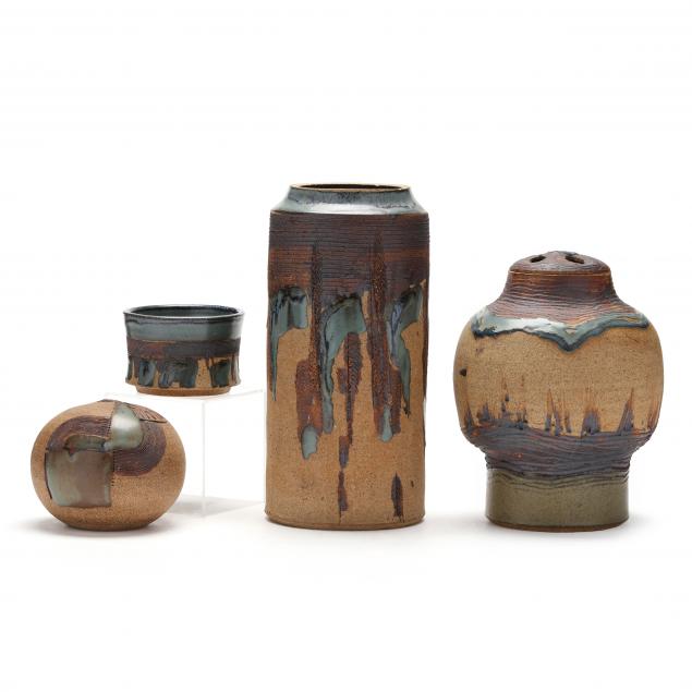 elaine-reed-nc-1927-2019-four-stoneware-pottery-vessels