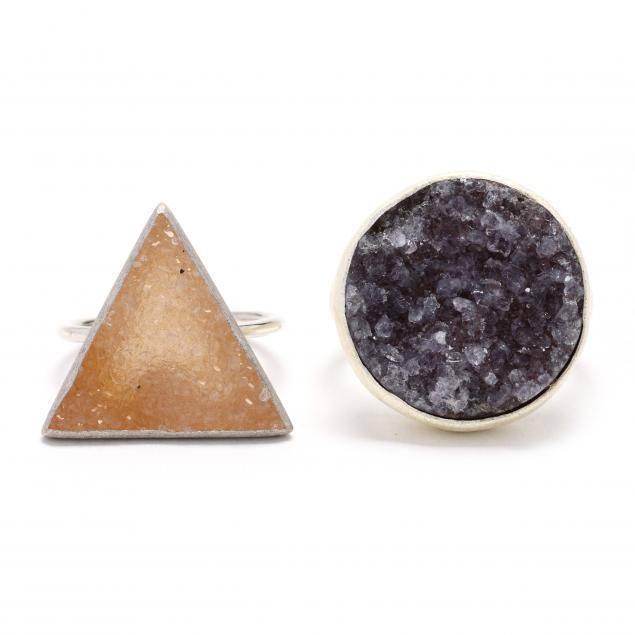 two-sterling-silver-geometric-shaped-gem-set-rings-nina-wynn