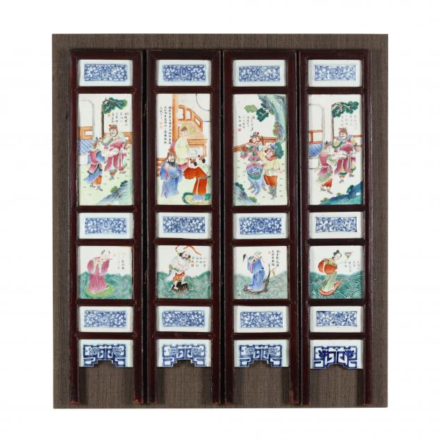 a-chinese-four-panel-wood-and-painted-porcelain-screen