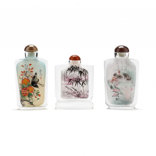 three-chinese-reverse-glass-painted-snuff-bottles