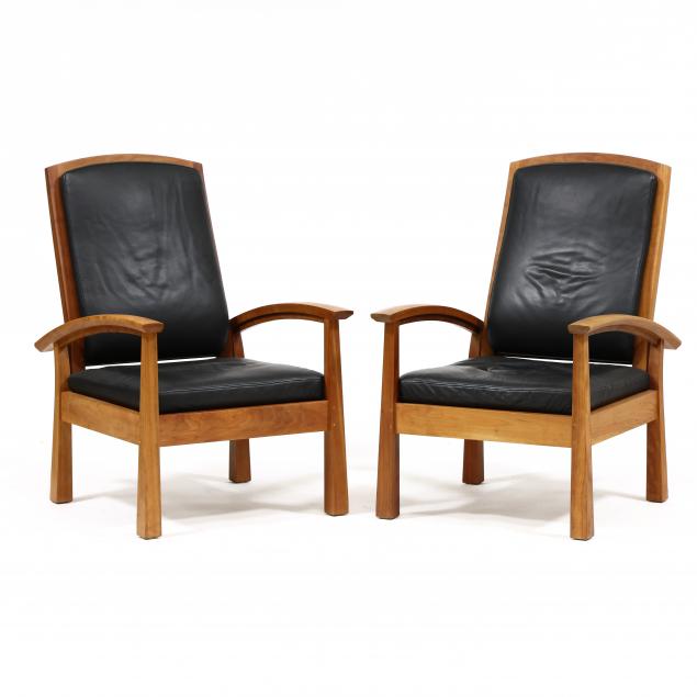 thomas-moser-pair-of-cherry-and-leather-morris-chairs