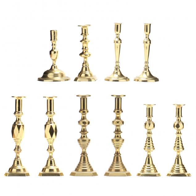 collection-of-ten-continental-antique-brass-candlesticks