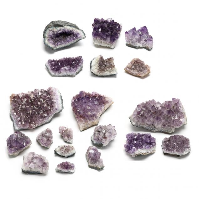 a-grouping-of-19-amethyst-geode-specimens