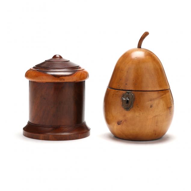 antique-pear-form-fruitwood-tea-caddy-and-treenware-box
