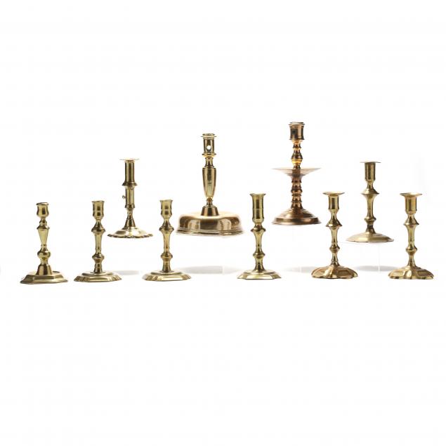 collection-of-ten-antique-european-brass-candlesticks