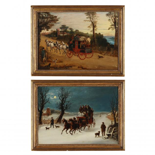 english-school-19th-century-a-pair-of-coaching-scenes-summer-winter