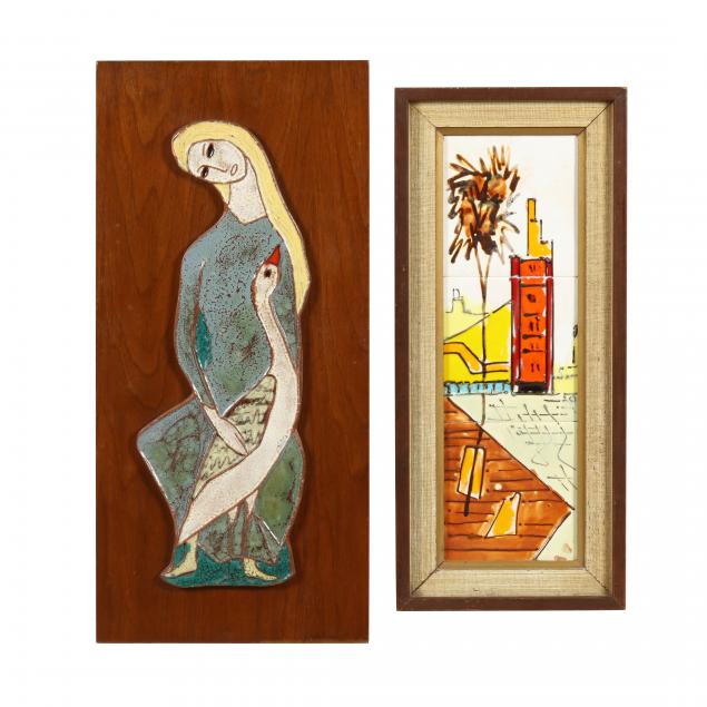 two-mid-century-framed-pottery-tiles-harris-g-strong-american-1920-2006