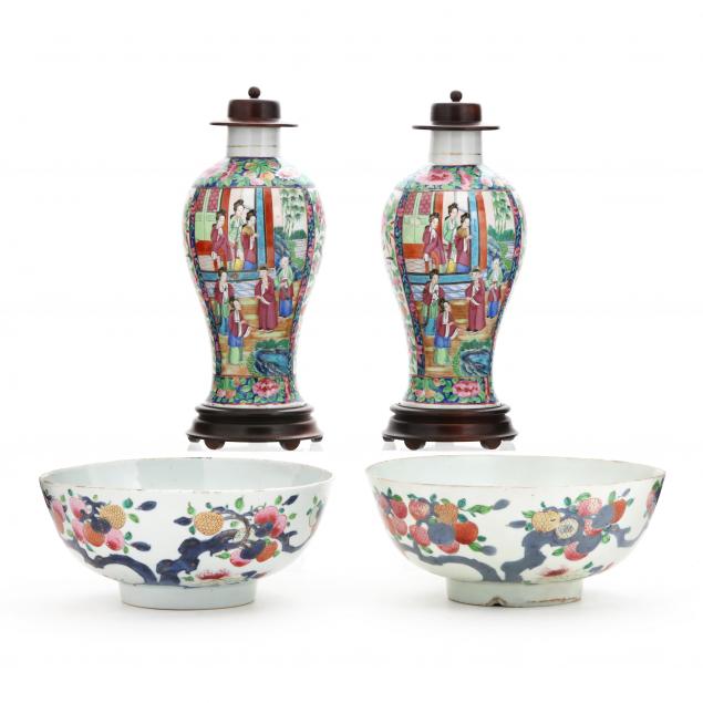a-pair-of-chinese-export-porcelain-center-bowls-and-vases