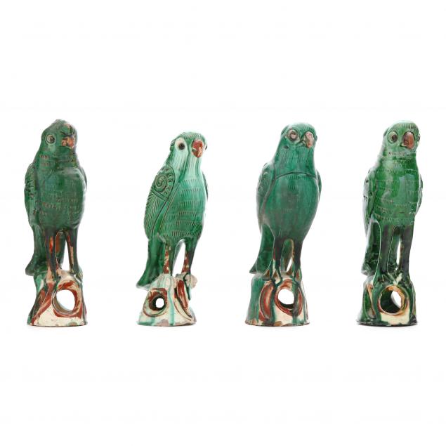 four-chinese-export-green-glazed-parrots