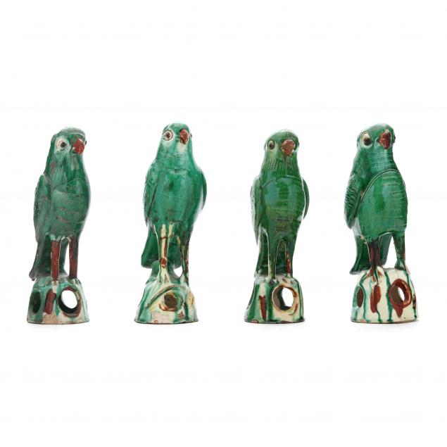four-chinese-export-green-glazed-parrots