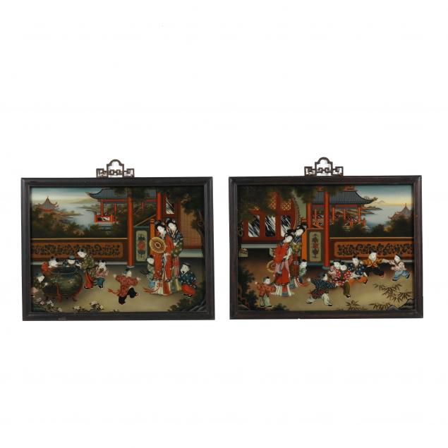 a-pair-of-chinese-reverse-glass-paintings-of-one-hundred-chinese-children-at-play