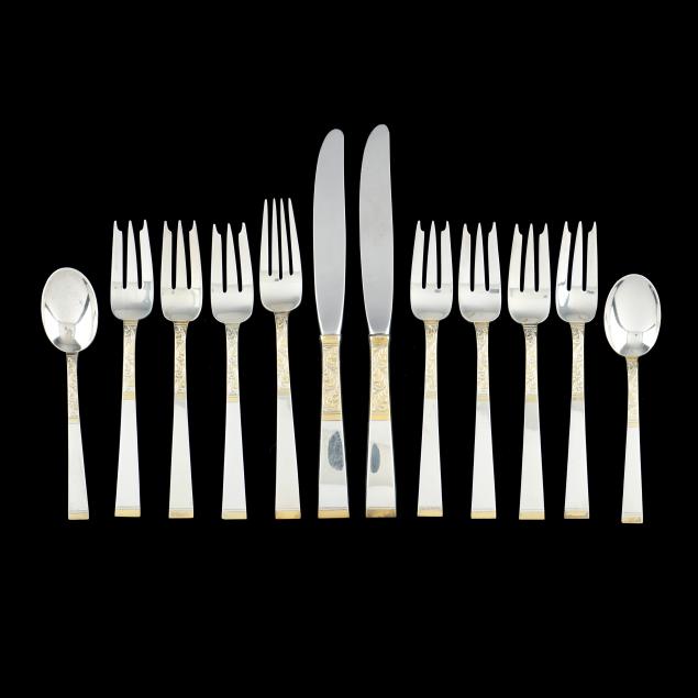 collection-of-gorham-i-golden-scroll-i-sterling-silver-flatware