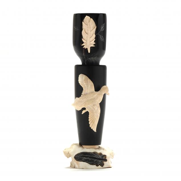 signed-custom-horn-duck-call-with-stag-base