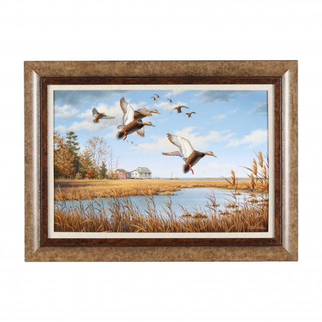 rob-leslie-american-b-1947-i-black-ducks-and-hunting-shack-i