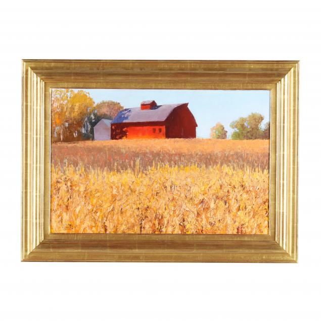 gary-ernest-smith-american-b-1942-i-red-barn-and-cornfield-i