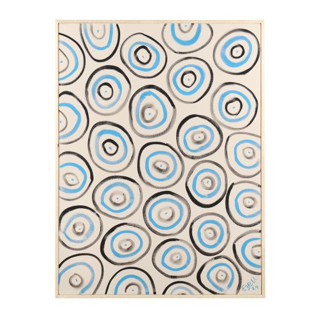sam-ezell-nc-large-abstract-painting-of-blue-and-black-circles