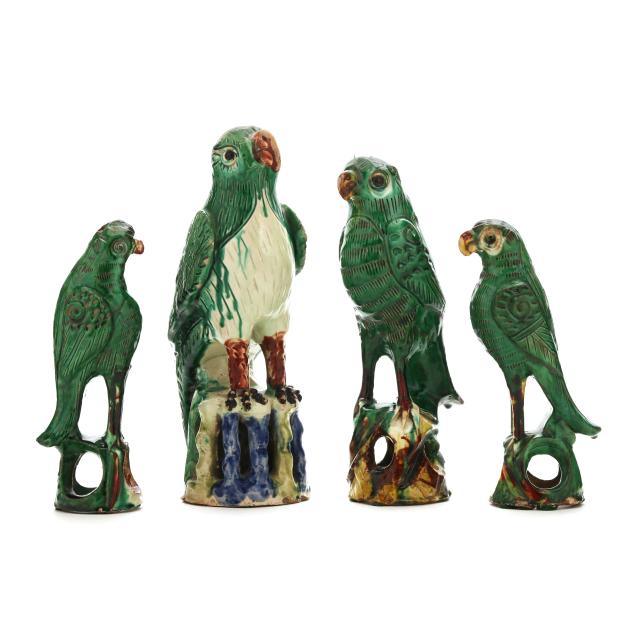 four-chinese-export-green-glazed-parrots