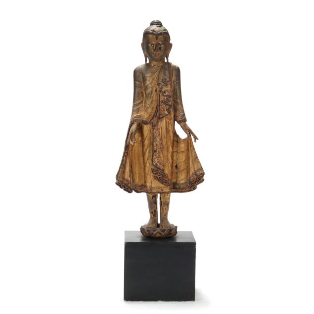 a-burmese-carved-wood-gilt-standing-buddha
