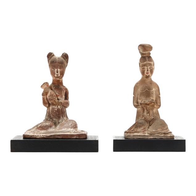 two-chinese-pottery-tomb-figures-of-seated-ladies
