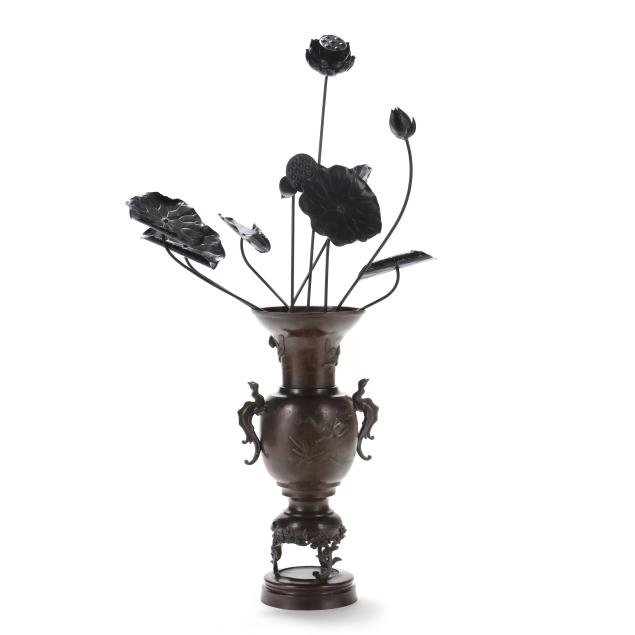 a-japanese-bronze-floor-urn-with-lotus-blossoms