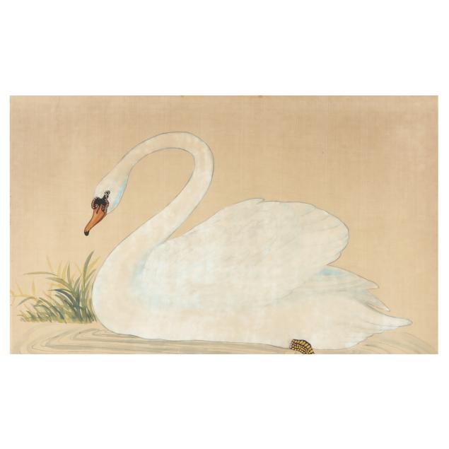 a-vintage-chinese-watercolor-painting-of-a-swan