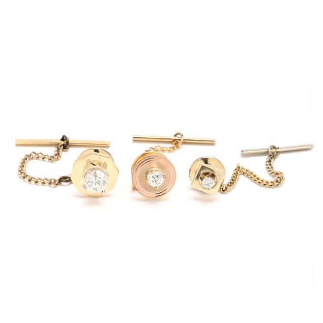 three-gold-and-diamond-set-tie-tacks