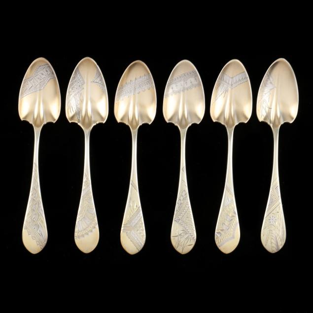 set-of-six-gorham-i-antique-engraved-i-gold-wash-sterling-silver-teaspoons
