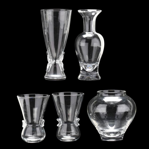 five-assorted-steuben-crystal-vases