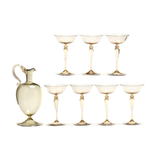 venetian-blown-glass-decanter-and-coupe-glasses