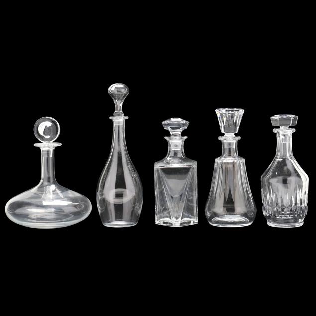 five-assorted-baccarat-crystal-decanters