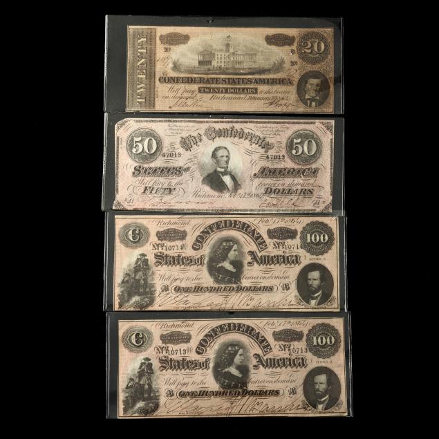 four-confederate-notes-from-the-prolific-issue-dated-february-17th-1864