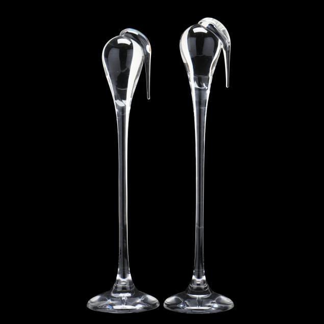 two-steuben-crystal-stork-sculptures