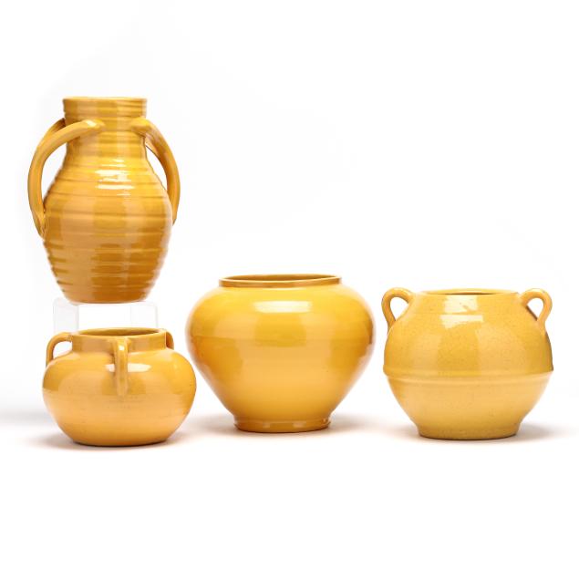 four-jb-cole-pottery-yellow-uranium-glazed-vases