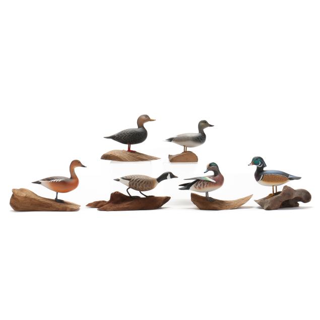 curtis-waterfield-va-1922-2016-six-miniature-waterfowl-on-driftwood