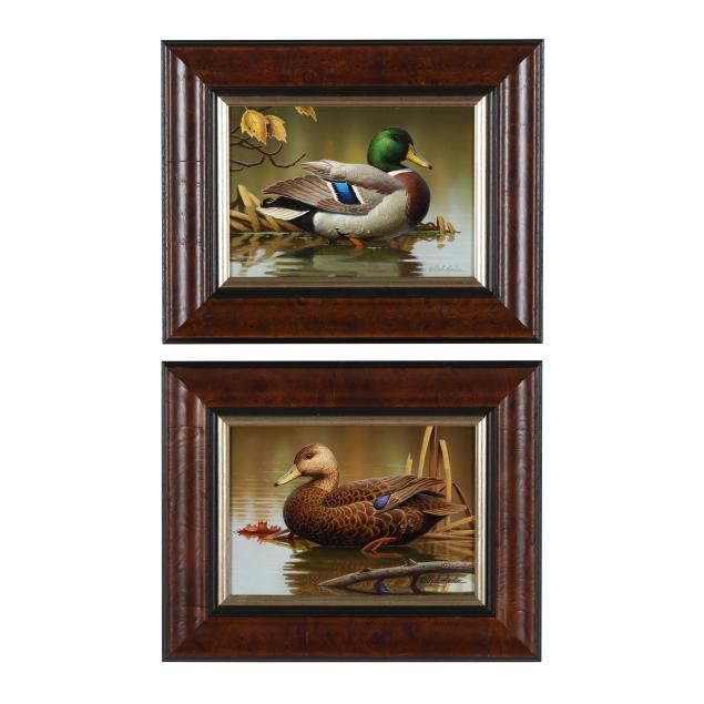 rob-leslie-american-b-1947-i-mallard-drake-black-duck-vignette-i-two-works