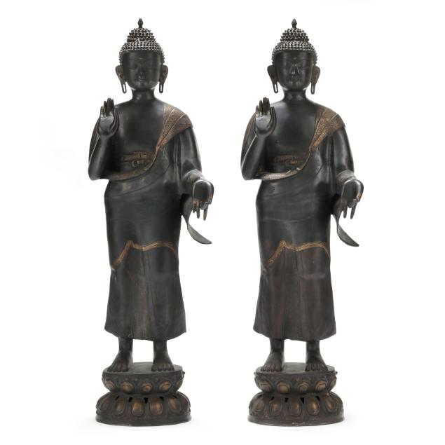 a-pair-of-nepalese-patinated-metal-thai-standing-buddhas