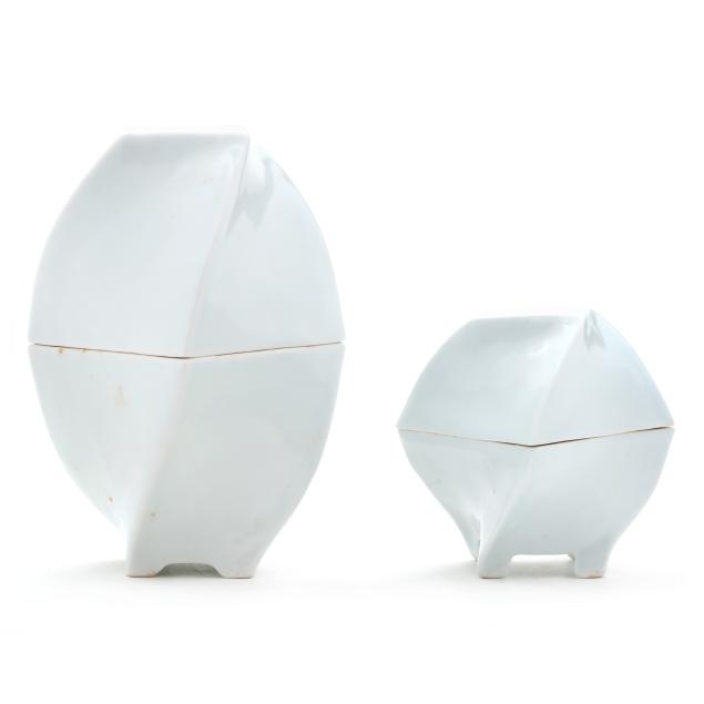 susumu-ikuta-japanese-1926-2024-two-shaped-boxes-with-covers