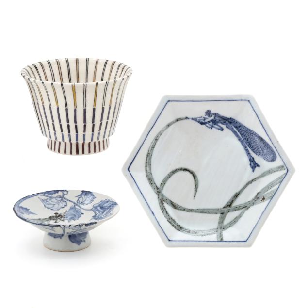 susumu-ikuta-japanese-1926-2024-flora-and-dragonfly-and-cricket-ceramics