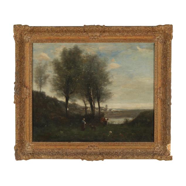 manner-of-jean-baptiste-camille-corot-french-1786-1875-woman-and-cows-in-a-landscape