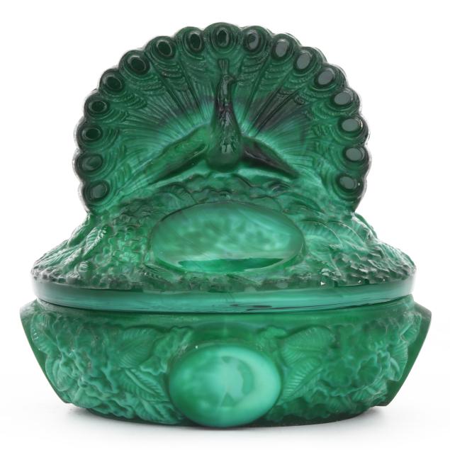 czechoslovakian-malachite-glass-peacock-dresser-box