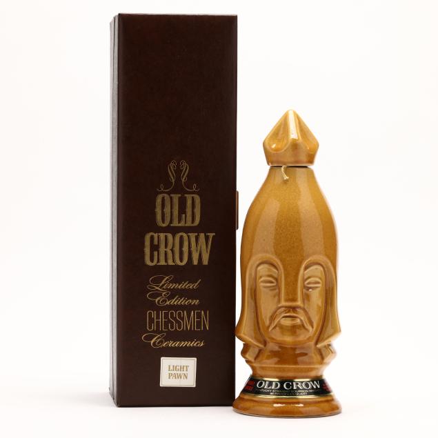 old-crow-bourbon-whiskey-in-light-pawn-chessmen-decanter