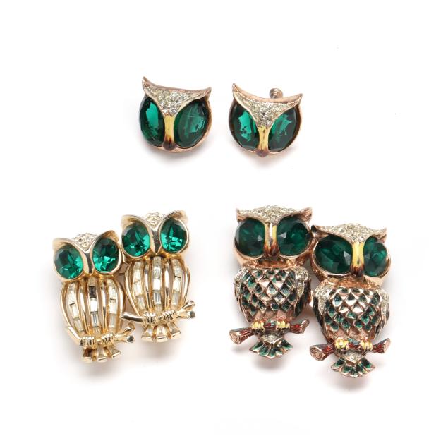 a-group-of-vintage-owl-brooches-and-earrings-coro