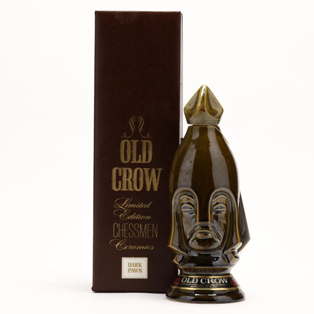 old-crow-bourbon-whiskey-in-dark-pawn-chessmen-decanter