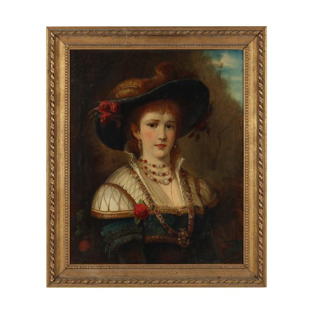 j-vaillant-french-19th-century-portrait-of-a-woman-with-a-feather-hat