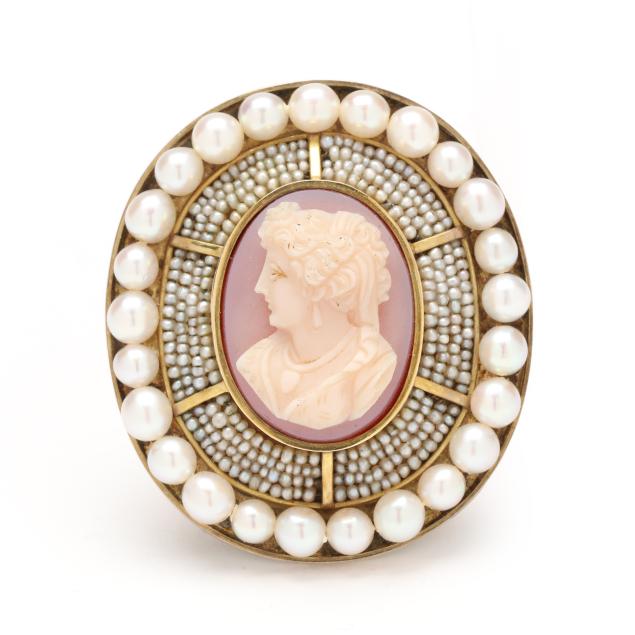 vermeil-shell-cameo-and-pearl-brooch