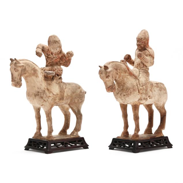 a-pair-of-chinese-pottery-tomb-figures-on-horseback