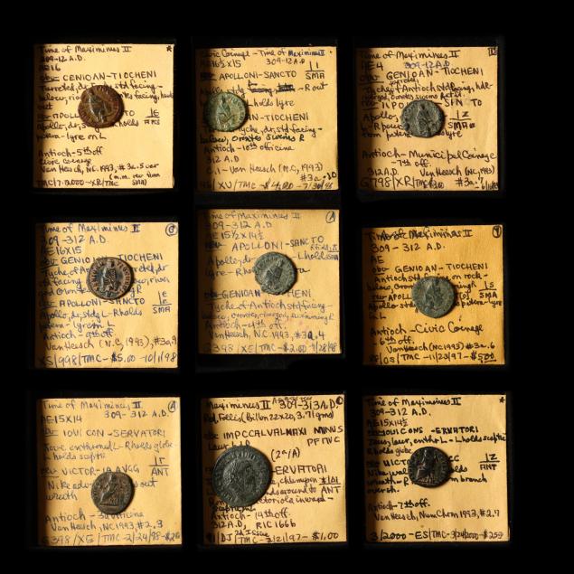 time-of-maximinus-ii-nine-9-small-coins-with-pagan-themes-309-312-a-d