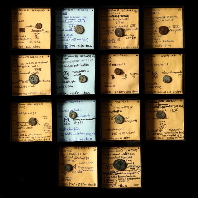 fourteen-14-late-roman-bronze-coins-of-the-5th-century-a-d
