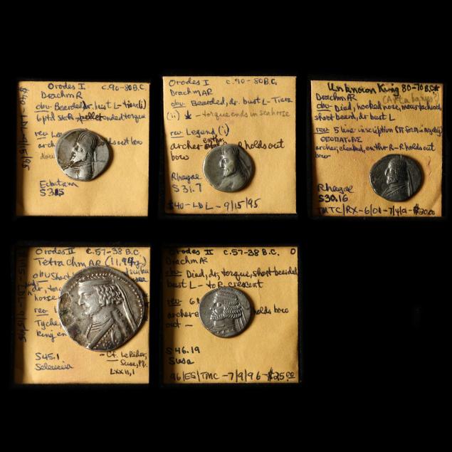four-4-parthian-silver-drachms-and-a-tetradrachm